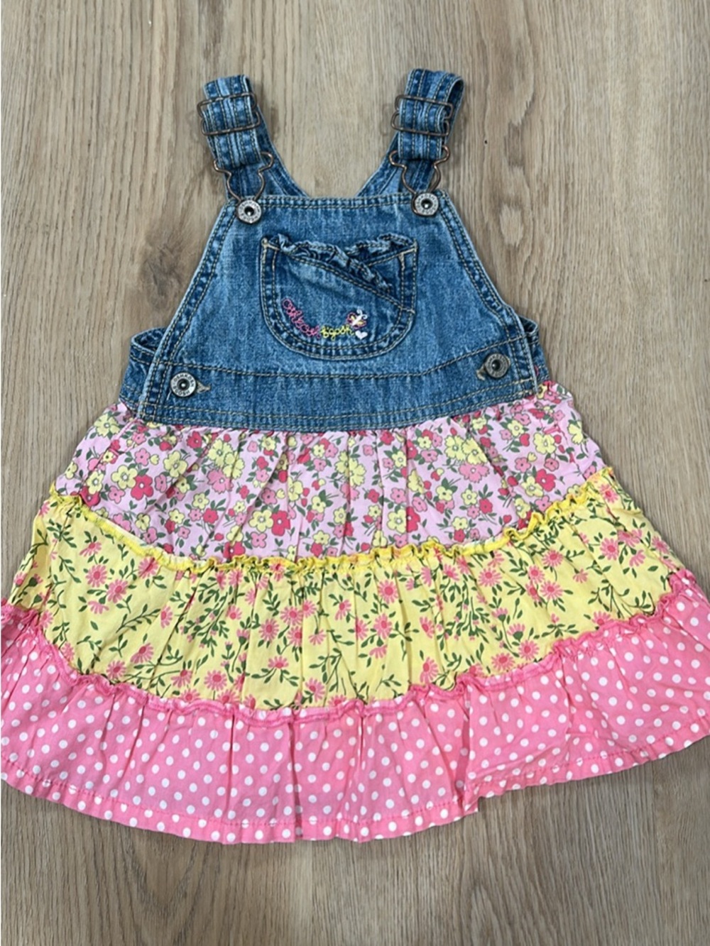 Oshkosh b’gosh Denim Floral Tiered Dress with Pink and Yellow 24 months